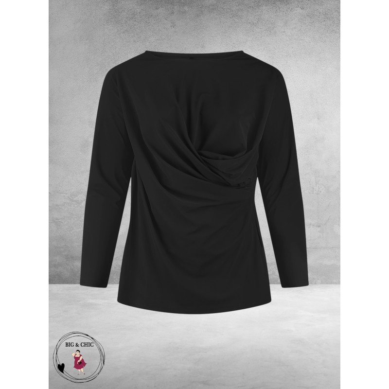 Plus Basics  Shirt Twisted Langemouw ZWART