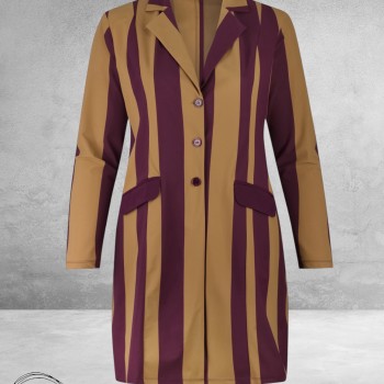 Plus Basics Blazer Long Jacket Block Stripe