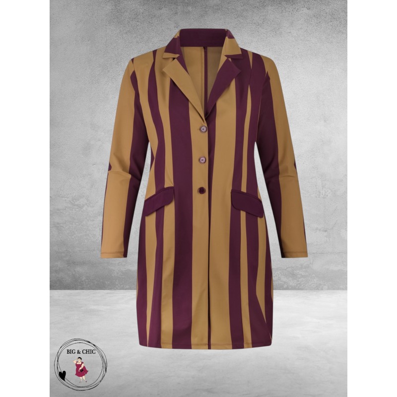 Plus Basics Blazer Long Jacket Block Stripe