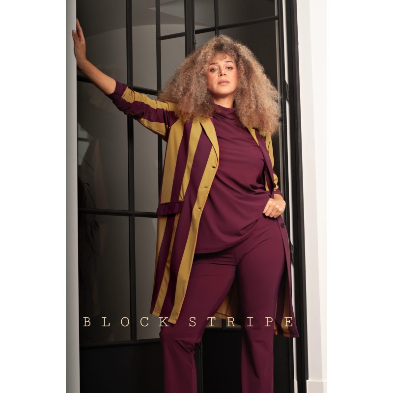 Plus Basics Blazer Long Jacket Block Stripe