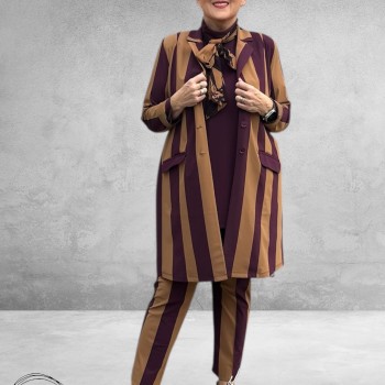 Plus Basics Blazer Long Jacket Block Stripe