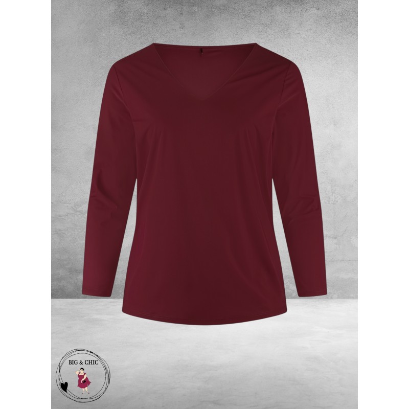 PLUS BASICS Shirt Tee V Slim Langmouw Berry