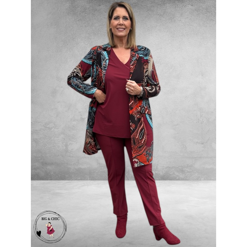 PLUS BASICS Shirt Tee V Slim Langmouw Berry