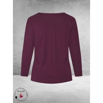 PLUS BASICS Shirt Tee V Slim Langmouw Burgundy