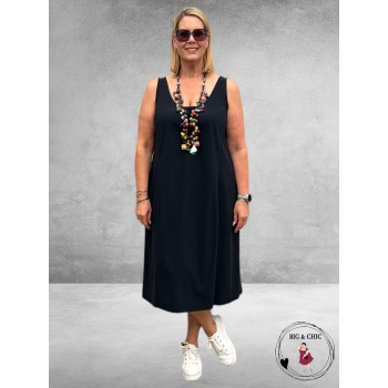 PLUS BASICS Mouwloze Jurk Navy